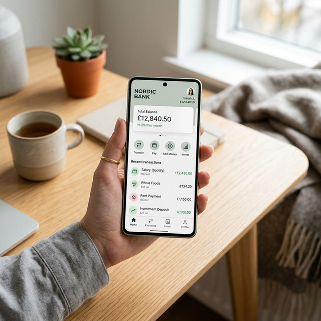 Person som använder finansiell app på smartphone